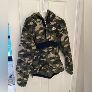 Camo fuzzy north face quarter zip